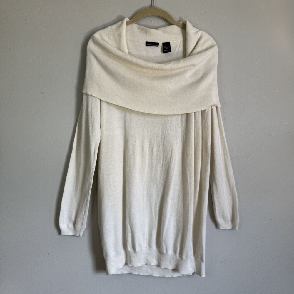 Moda International Off The Shoulder Cowl Neck Sweater Med White Cashmere Blend